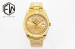 EW Factory Rolex Daydate 40mm 3255 Movement YG Face Baguette Markers Yellow Gold President Band Watch